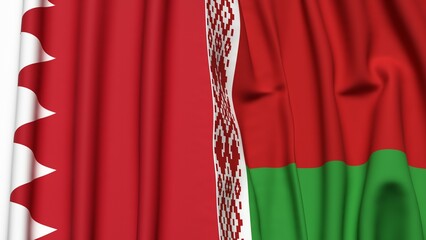Flags of BAHRAIN and BELARUS with realistic cloth texture