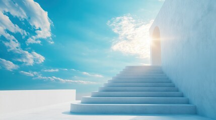 Ascending minimalist staircase into the sky personal growth journey inspirational scene serene viewpoint