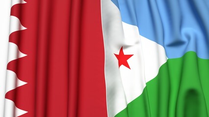 Flags of BAHRAIN and DJIBOUTI with realistic cloth texture