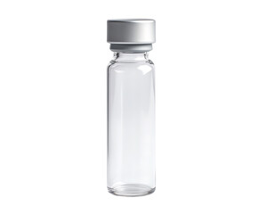 Clear Glass Vial with Silver Cap On Isolated White Background