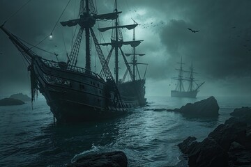 Haunted Shipwreck in Dark Ominous Waters