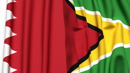 Flags of BAHRAIN and GUYANA with realistic cloth texture