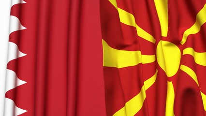 Flags of BAHRAIN and MACEDONIA with realistic cloth texture