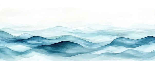 Fototapeta premium Digital watercolor painting abstract background concept. Beautiful abstract waves in blue and white, perfect for calming and serene backgrounds.