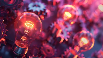 A digital illustration of gears and lightbulbs working together, illustrating the synergy between smart thinking and technological innovation.