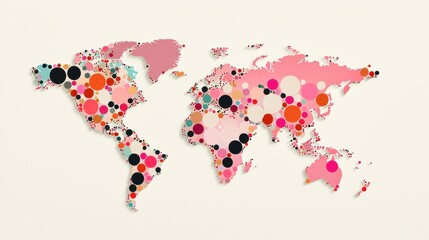 Obraz premium Dotted World Maps: A dotted world map with color coded dots representing different variables, illustrating global trends, economic indicators, and market research data.