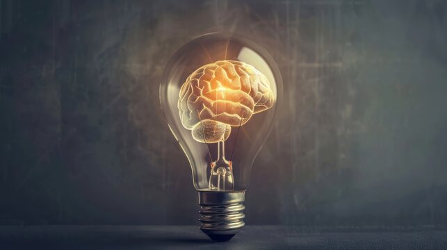 A lightbulb with a brain symbol inside, representing the concept of smart thinking and innovative ideas.