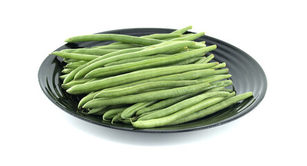 Fresh Green Beans Nicely Arranged on a Minimalistic Black Plate
