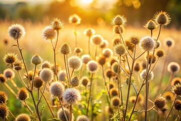 Obraz premium Golden Hour Meadow Delicate Seed Heads Bask in the Warm Sunset Glow
