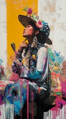 A Colorful Portrait of a Woman in a Hat