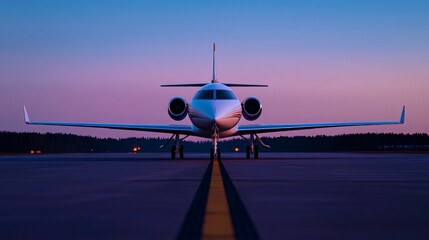 Private Jet on Runway at Sunset  Luxury Travel  Aviation