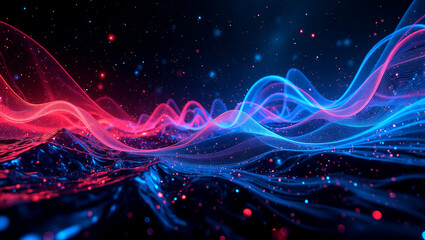 Surreal Data Stream Morphing into Northern Lights Over Dark Geometric Shapes: A Contemporary Digital Art Masterpiece
