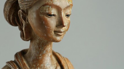 Obraz premium Serene Expression of a Beautiful Handcrafted Sculpture Depicting a Female Figure with Intricate Details and Natural Patina