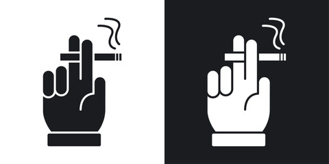 Hand holding cigarette icons pack in solid style