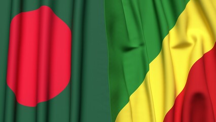 Fototapeta premium Flags of BANGLADESH and CONGO R with realistic cloth texture