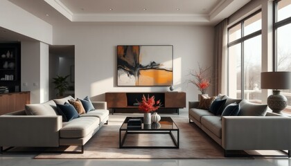 Modern Living Room Interior with Contemporary Furniture and Abstract Art
