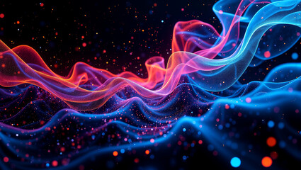 Surreal Data Stream Morphing into Northern Lights Over Dark Geometric Shapes: A Contemporary Digital Art Masterpiece
