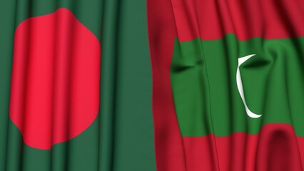 Flags of BANGLADESH and MALDIVES with realistic cloth texture