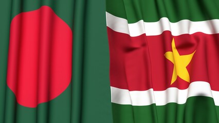 Flags of BANGLADESH and SURINAME with realistic cloth texture