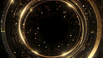 Luxury Black and Gold Geometric Circular Design with Glowing Light Particles Background for Elegant Decoration