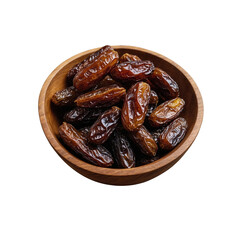 Dry Dates in a Wooden Bowl &ndash; Isolated on White Background

