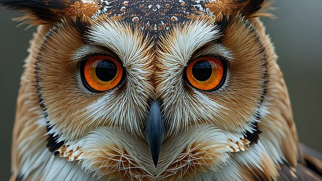  Majestic Owl with Tufted Ears and Piercing Orange Eyes