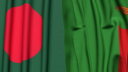 Flags of BANGLADESH and ZAMBIA with realistic cloth texture