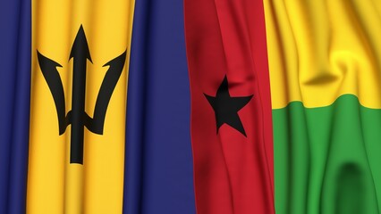 Flags of BARBADOS and GUINEA-BISSAU with realistic cloth texture
