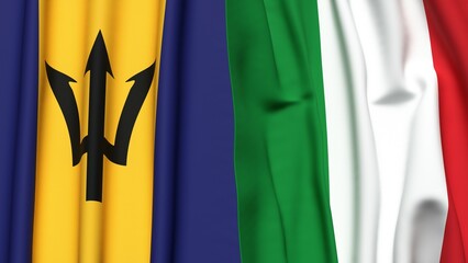 Flags of BARBADOS and ITALY with realistic cloth texture