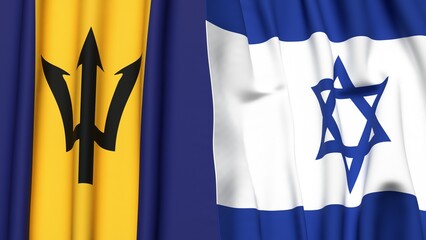 Flags of BARBADOS and Israel with realistic cloth texture
