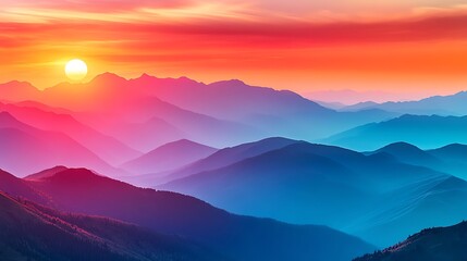 Obraz premium Vibrant Sunset Over Layered Mountains with Colorful Gradient Skies