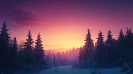 Fototapeta premium Snowy forest sunrise, winter wonderland