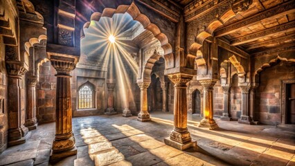 Fototapeta premium Sunlight Streaming Through Arched Windows in Historic Building Interior