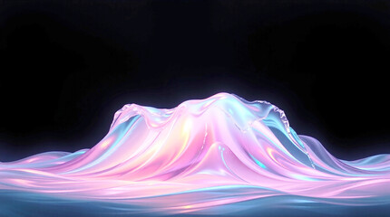 Abstract fluid holographic iridescent purple curved wave in dark background 3d render. Gradient design element for backgrounds, wallpapers, posters and covers.