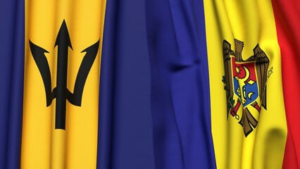 Flags of BARBADOS and MOLDOVA with realistic cloth texture