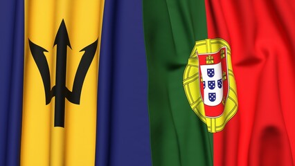 Flags of BARBADOS and PORTUGAL with realistic cloth texture