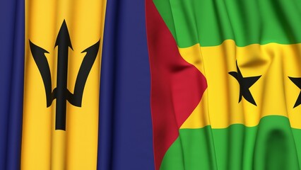 Flags of BARBADOS and SAO TOME with realistic cloth texture