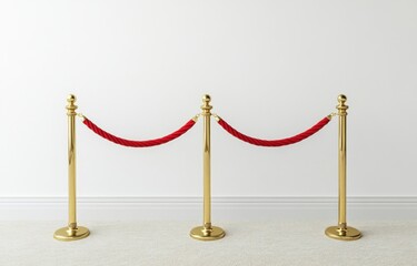Red Rope Barrier with Gold Stanchions on Light Carpet Floor