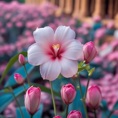 Obraz premium pink tulips in garden