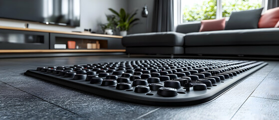 Acupressure mat on floor, living room