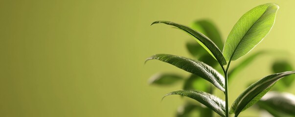 Fototapeta premium Fresh Green Leaves Against Soft Green Background Creating a Serene Natural Atmosphere for Relaxation and Calmness
