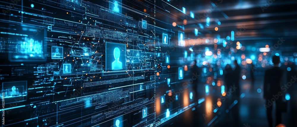 Leinwandbilder professional business networking with holographic icons in a modern office, digital links between te
