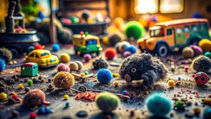 Fototapeta premium Colorful Playroom Scene with Toys and Vibrant Felt Balls