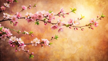 Fototapeta premium Delicate Pink Cherry Blossom Branch Against Soft Warm Background