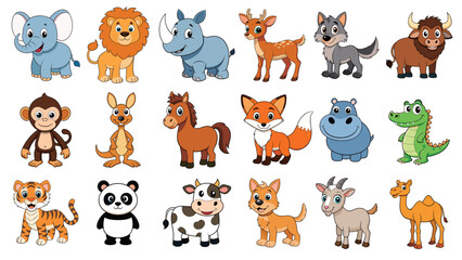 Obraz premium animal cartoon set collection vector illustration. Funny flat characters, good for banners, prints, patterns, children book illustration etc