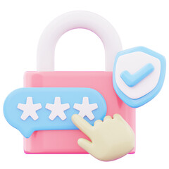 Hand touch security password login page with checkmark shield representing secure data privacy protection icon 3d render illustration image