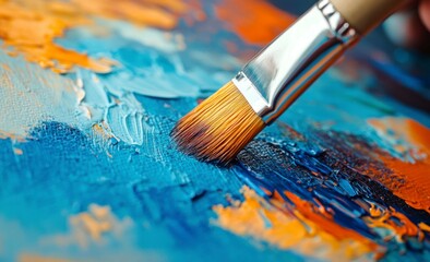 Obraz premium Painting with Brush Strokes in Blue and Orange Creating Texture