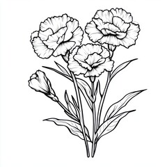 Simple coloring page of carnation flowers floral art home black and white top view creative relaxation