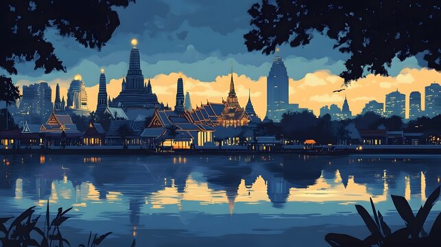Breathtaking Reflections of Bangkok's Iconic Wat Pho Temple at Dusk