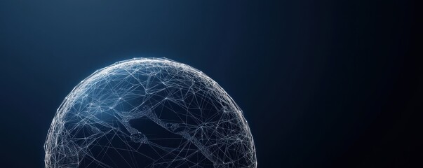 Abstract digital globe with interconnected lines illustrating global connectivity on a dark background